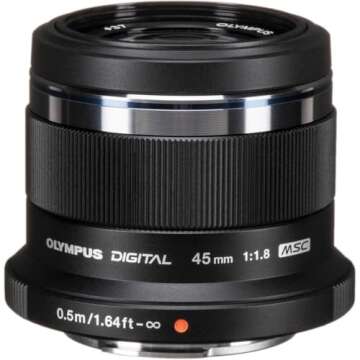 OM SYSTEM OLYMPUS M.Zuiko Digital 45mm F1.8 Black For Micro Four Thirds System Camera, Compact Design, Beautiful Bokeh, Bright