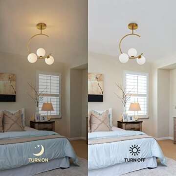 Modern Semi Flush Mount Ceiling Light - Easric Gold Ceiling Light Fixture Mid Century Light Fixtures...