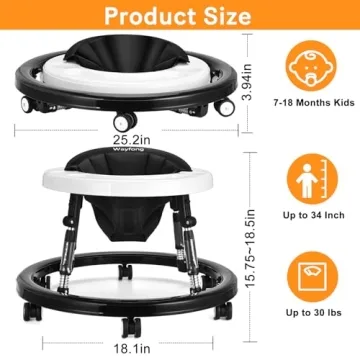 Baby Walker with 9 Adjustable Heights for 7-18 Months