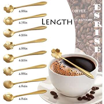 16 Pcs Teaspoon Tea Spoons, ESRISE Stainless Steel Cute Coffee Spoon for Drink Milkshake (Gold)