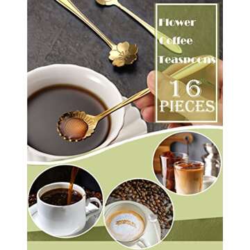 16 Pcs Teaspoon Tea Spoons, ESRISE Stainless Steel Cute Coffee Spoon for Drink Milkshake (Gold)