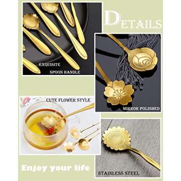 16 Pcs Teaspoon Tea Spoons, ESRISE Stainless Steel Cute Coffee Spoon for Drink Milkshake (Gold)