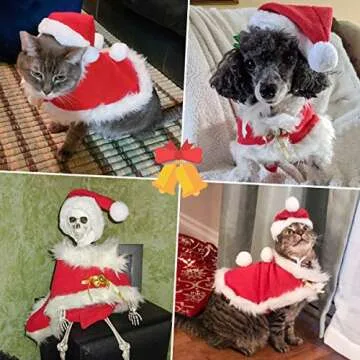 Enjoying Cat Christmas Outfit Santa Hat with Clothes for Cats Small Dogs Kitten Christmas Costume Warm Xmas Cloak Coat Santa Claus Hat Red New Year Party Cosplay