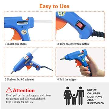 Hot Glue Gun, Upgraded Version Glue Gun, Professional Mini Hot Glue Gun with 20pcs Glue Sticks, Hot Glue Gun Kit for DIY Small Craft Projects and Home Quick Repairs (20-watt, Blue)