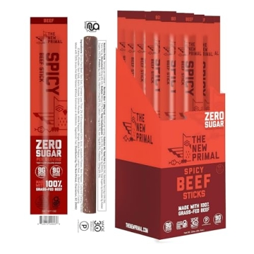 The New Primal Grass-Fed Spicy Beef Sticks with 9g Protein, Keto & Gluten Free Snack