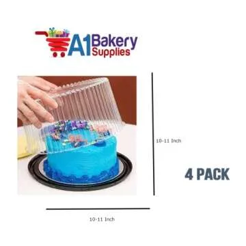 A1 Bakery Supplies 10-11inch Cake Double Layer Clear Cake Container Dome and Base Carry & Display Storage Box (4 Pack)