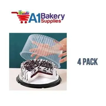 A1 Bakery Supplies 10-11inch Cake Double Layer Clear Cake Container Dome and Base Carry & Display Storage Box (4 Pack)