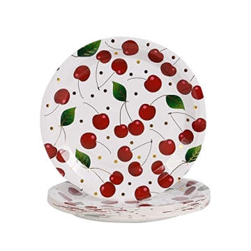 Geeklife Gold Cherry Paper Party Plates - 20 Count, 9 Inch, Eco-Friendly, Elegant Design