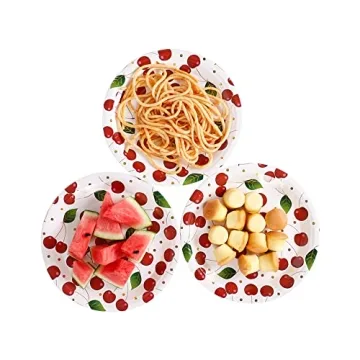 Elegant Gold Cherry Paper Party Plates for Celebrations