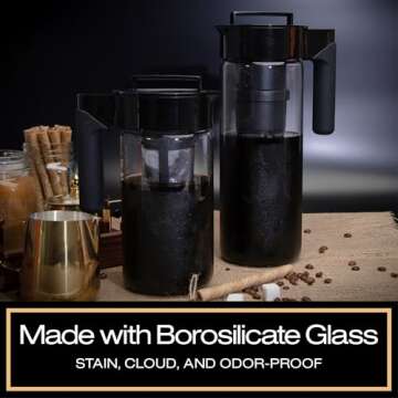 Takeya Glass Cold Brew Coffee Maker for Iced Coffee, Airtight Pitcher, Premium Quality, 1 Quart, Bla...