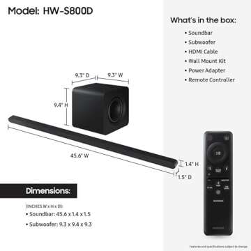 SAMSUNG S800D 3.1.2ch Soundbar w/Wireless Dolby Atmos Audio, Ultra Slim Design, Q-Symphony, SpaceFit...