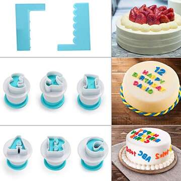 FANGSUN 36 Pieces Alphabet & Numbers Fondant Cake Mold, Cookie Stamp Impress, Embosser Cutter, Upper...