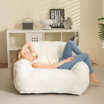 HIGOGOGO Giant Bean Bag Chair for Adults, Big Comfy Sofa Chair for Bedroom Living Room, Bean Bag Lazy Chair for Adults with Armrests for Gaming, Reading, Beige
