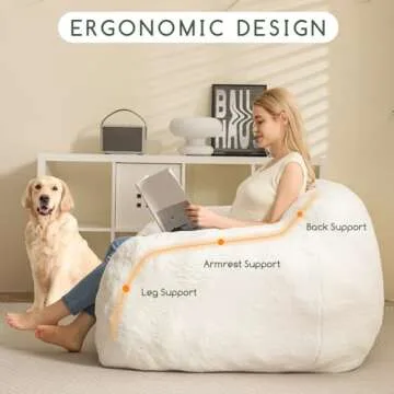 HIGOGOGO Giant Bean Bag Chair for Adults, Big Comfy Sofa Chair for Bedroom Living Room, Bean Bag Lazy Chair for Adults with Armrests for Gaming, Reading, Beige