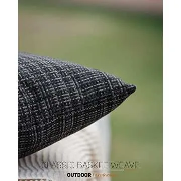 HPUK Farmhouse Outdoor Waterproof Throw Pillow Covers Pack of 2, 18x18 Inch Decorative Garden Cushion Covers for Patio Tent Balcony Bench Tent Couch Sofa, Solid Accent Pillow Covers, Black