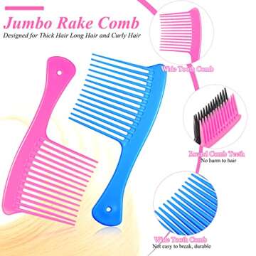 Romooa Wide Tooth Combs for Thick Curly Hair - 4 Pack