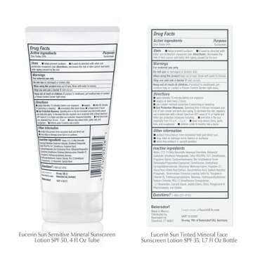Eucerin Sun Sensitive Mineral Sunscreen Lotion SPF 50 (4 Fl Oz) + Sensitive Mineral Tinted Sunscreen...