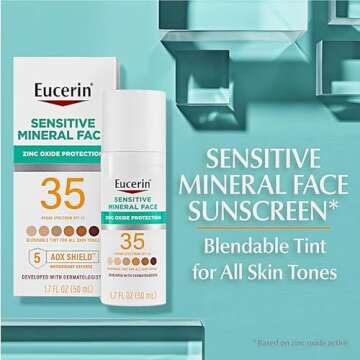 Eucerin Sun Sensitive Mineral Sunscreen Lotion SPF 50 (4 Fl Oz) + Sensitive Mineral Tinted Sunscreen for Face SPF 35 (1.7 Fl Oz), Fragrance Free, Zinc Oxide Protection