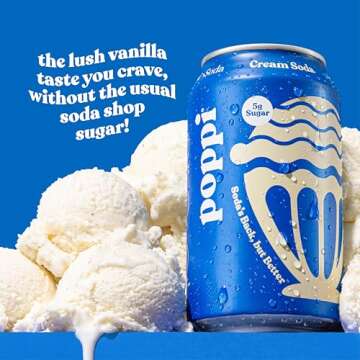 Poppi Sparkling Prebiotic Soda Beverage with Apple Cider Vinegar, Seltzer Water and Fruit Juice, Cream Soda Flavor, 12 oz, Pack of 12, Packaging May Vary