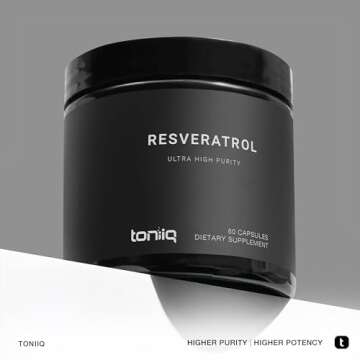 Toniiq Ultra High Purity Resveratrol Capsules - 98% Trans-Resveratrol - Highly Purified and Bioavailable - 60 Caps Reservatrol Supplement