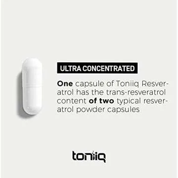 Toniiq Ultra High Purity Resveratrol Capsules - 98% Trans-Resveratrol - Highly Purified and Bioavailable - 60 Caps Reservatrol Supplement