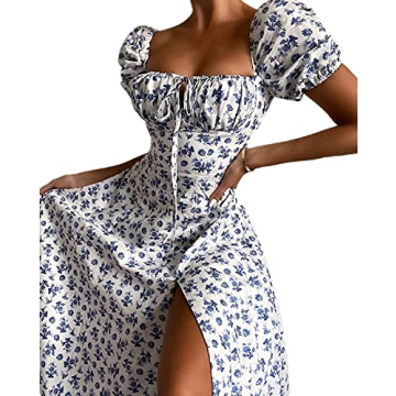 Boho Cottagecore Puff Sleeve Dress for Women