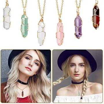 17Pcs Healing Crystals Stones Sets, Hexagonal Bullet Shaped Reiki Meditation Gemstone Chakra Stones Tiger Eye Obsidian Quartz Crystals Gemstone Wand Set Pendants with Storage Box