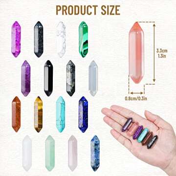 17Pcs Healing Crystals Stones Sets, Hexagonal Bullet Shaped Reiki Meditation Gemstone Chakra Stones Tiger Eye Obsidian Quartz Crystals Gemstone Wand Set Pendants with Storage Box