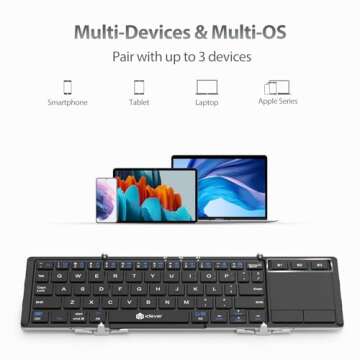 iClever Foldable Keyboard, BK08 Foldable Bluetooth Keyboard with Touchpad, Aluminum Build, USB-C Cha...