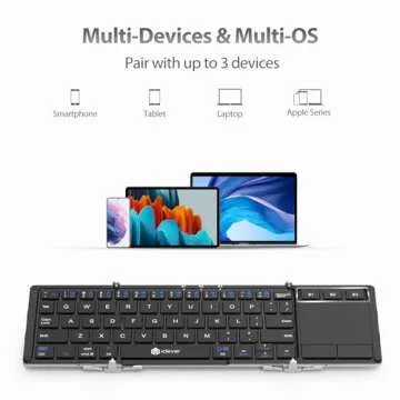 iClever Foldable Keyboard, BK08 Foldable Bluetooth Keyboard with Touchpad, Aluminum Build, USB-C Cha...