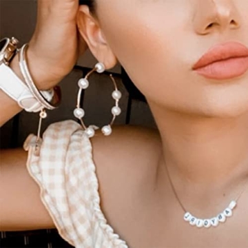 Doubnine Elegant Large Pearl Hoop Earrings for Women