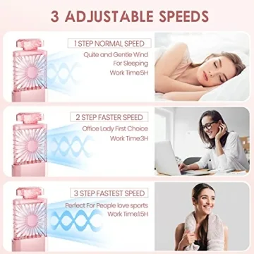 Stylish Pink Handheld Fan with Crystal Stones Rechargeable 3 Speeds