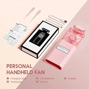 Stylish Pink Handheld Fan with Crystal Stones Rechargeable 3 Speeds