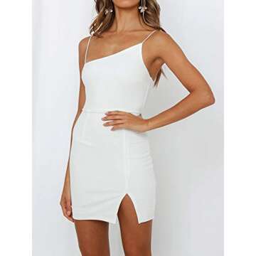 Women's Asymmetric Neckline Bodycon Mini Dress Sexy Split Party Dresses (4-6,US)