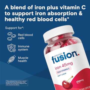 Bariatric Fusion Iron Supplement for Women with Vitamin C | Cherry Flavored Soft Chew | Bariatric Ir...