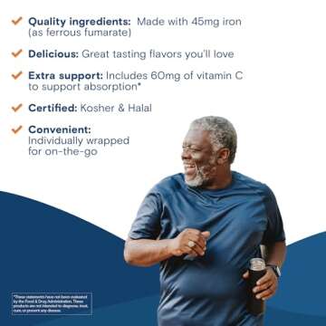 Bariatric Fusion Iron Supplement for Women with Vitamin C | Cherry Flavored Soft Chew | Bariatric Iron Chewable Vitamin | Gentle on Stomach Ferrous Fumarate | 60 Count | 2 Month Supply