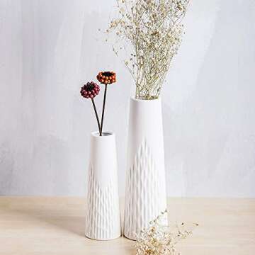 VanEnjoy 10 inch Desktop Minimalist White Ceramic Vases Home Office Decoration, Unique Speckle Finish Bud Vase for Flowers