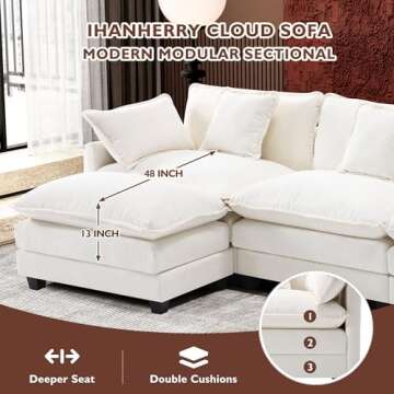 Ihanherry 111.4" L Shaped Modern Sofa with Ottoman - Chenille Deep Seat Cloud Couch
