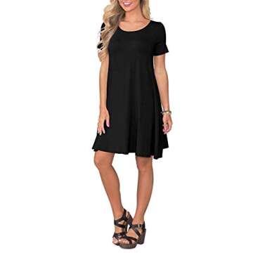 WNEEDU Women's Summer Casual Swing Dress with Pockets