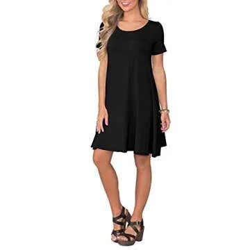 WNEEDU Women's Summer Casual Swing Dress with Pockets