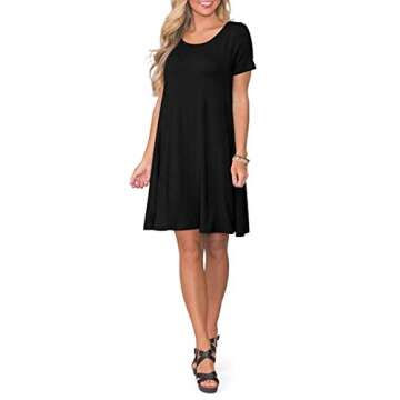 WNEEDU Women's Summer Casual Swing Dress with Pockets