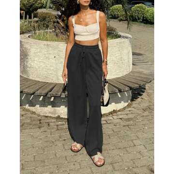 PINSPARK Wide Leg Sweatpants for Women's High-Waist Loose Fitting Pants with Slanted Hand Pockets Sp...