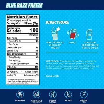 SEEQ Clear Whey Isolate Protein Powder, Blue Razz Freeze, 25 Servings, 22g Protein Per Serving, Sugar-Free, Keto-Friendly, Soy-Free Clear Protein Powder, Juice-Like Protein