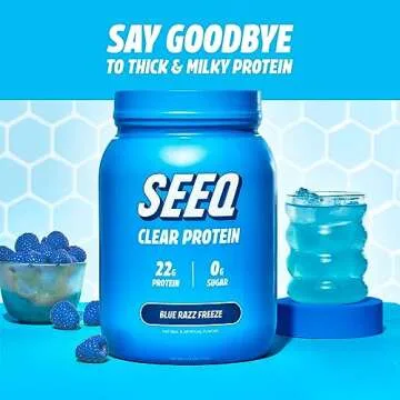 SEEQ Clear Whey Isolate Protein Powder, Blue Razz Freeze, 25 Servings, 22g Protein Per Serving, Sugar-Free, Keto-Friendly, Soy-Free Clear Protein Powder, Juice-Like Protein