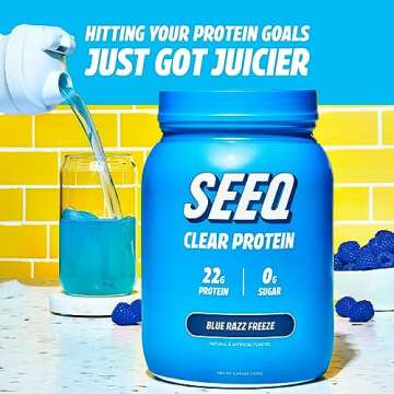 SEEQ Clear Whey Isolate Protein Powder, Blue Razz Freeze, 25 Servings, 22g Protein Per Serving, Sugar-Free, Keto-Friendly, Soy-Free Clear Protein Powder, Juice-Like Protein