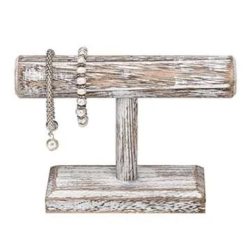 Ikee Design Wooden Display Jewelry Accessory Stand, Bracelet Scrunchies Holder Display for Store, Showcase and Home, Antique White Color, 7.9" W x 2.9" D x 5.5" H