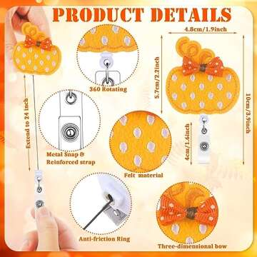 Equsion 12 Pcs Thanksgiving Fall Pumpkin Holiday Badge Reels Fall Autumn Felt Retractable Badge Hold...