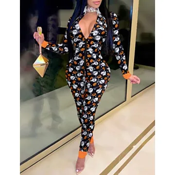 Ekouaer Christmas Onesie Women Sexy Pajamas Jumpsuit