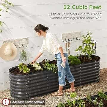 Best Choice Products 8x2x2ft Metal Raised Garden Bed, Oval Outdoor Deep Root Planter Box for Vegetables, Herbs w/ 4 Support Bars, 215 Gal Capacity - Dark Green
