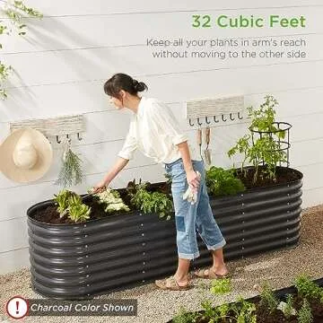 Best Choice Products 8x2x2ft Metal Raised Garden Bed, Oval Outdoor Deep Root Planter Box for Vegetables, Herbs w/ 4 Support Bars, 215 Gal Capacity - Dark Green